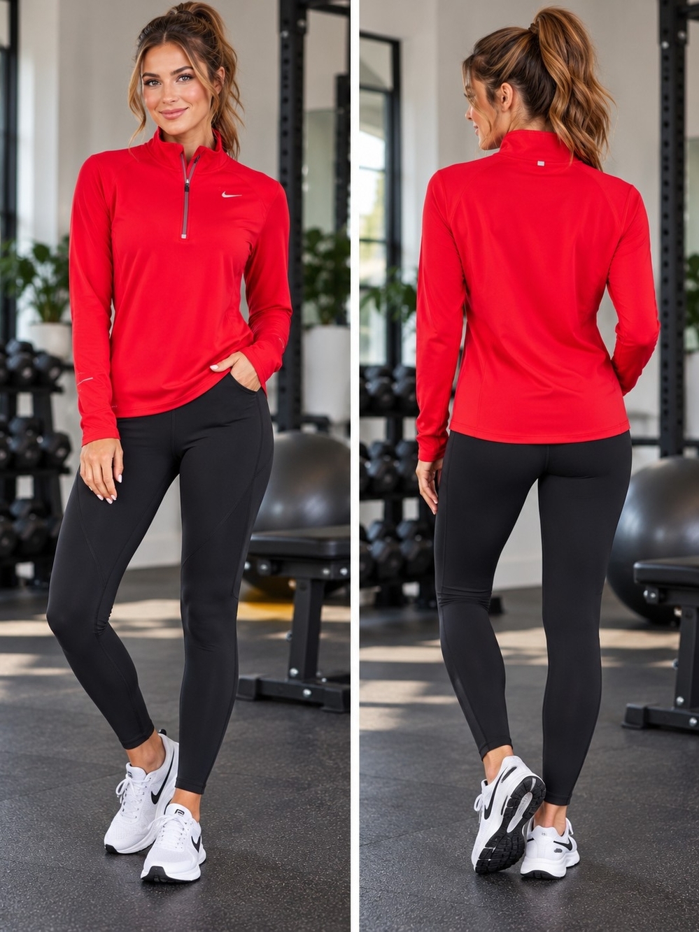 Women’s Nike Dri-FIT Element Half-Zip Pullover Athletic Top Scarlet Red Size L